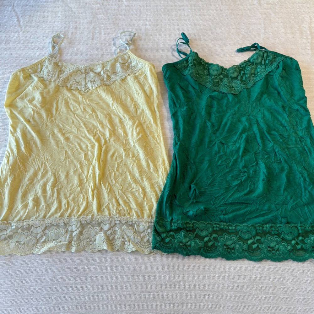 Maurices Womens Lace Trim Crinkle Camisole Tank Top Set of 4 Purple Green Yellow - Picture 4 of 10